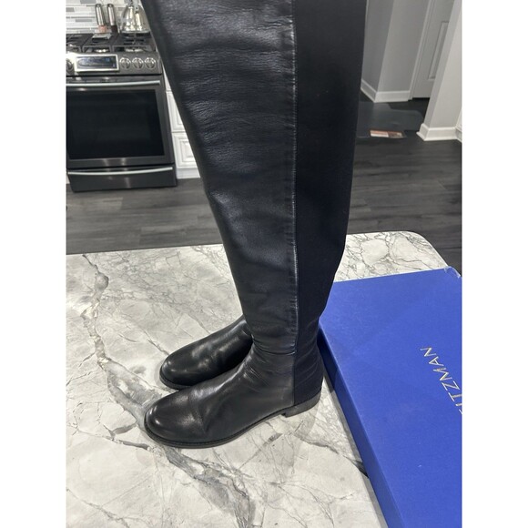 Stuart Weitzman 50/50 Bold Over The Knee Black Leather Boot Size 9 W - Picture 2 of 9